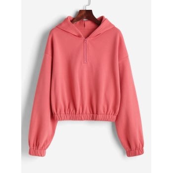 Women Hoodies ZAFUL Flocked Drop Shoulder Half Zip Hoodie S Red