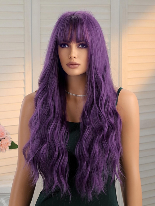 zaful Purple Full Bangs Long Wavy Synthetic Cosplay Wig