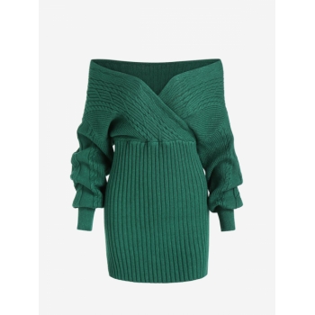 Women Rib Knit Multiway Bodycon Sweater Dress Deep green