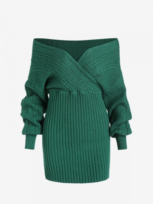 Women Rib Knit Multiway Bodycon Sweater Dress Deep green