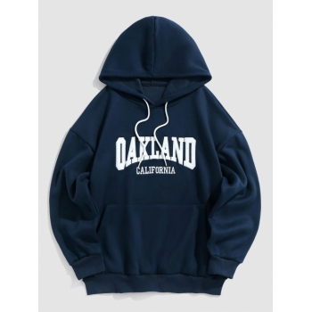 ZAFUL Men's ZAFUL Letter OAKLAND Embroider Fluffy Fleece-lined Essentials Hoodie L Deep blue