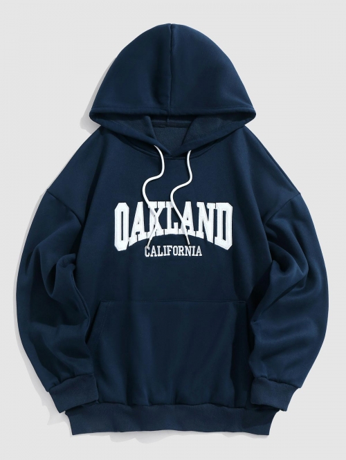 ZAFUL Men's ZAFUL Letter OAKLAND Embroider Fluffy Fleece-lined Essentials Hoodie L Deep blue