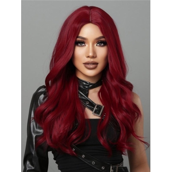 zaful Long Wine Red Wavy Synthetic Halloween Cosplay Party Wig