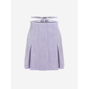 ZAFUL Textured Midriff Flossing Mini Godet Skirt M Light purple