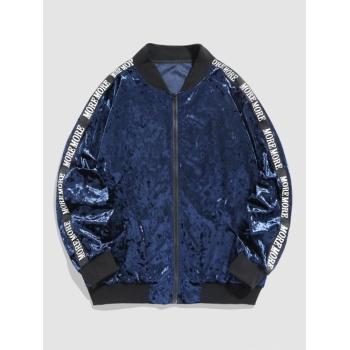 ZAFUL Men's ZAFUL Letter Printed Shiny Velvet Bomber Jacket M Deep blue