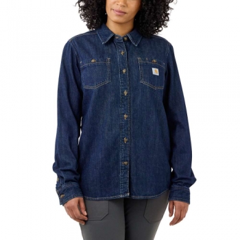 Carhartt Womens Midweight Denim Relaxed Long Sleeve Shirt L - Bust 38.5-40' (98-102cm)