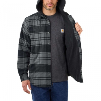 Carhartt Mens Flannel Fleece Lined Hooded Shirt Jacket L - Chest 42-44' (107-112cm)