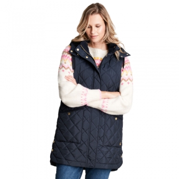 Joules Womens Chatham Long Length Drop Hem Body Warmer Gilet UK 10- Bust 35', (89cm)