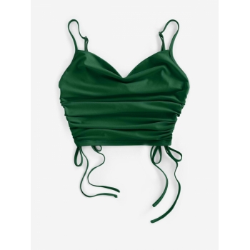 Women Tank Tops ZAFUL Cowl Neck Cinched Crop Tank Summer High Stretch Slip Flattering Top with Spaghetti Strap Xl Deep green