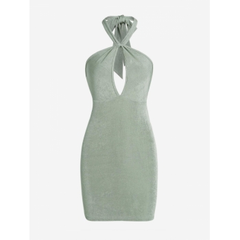 Mini Dress ZAFUL Halter Keyhole Backless Slinky Dress S Light green