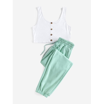 ZAFUL Crop Top and Drawstring Jogger Pants Set M Light green