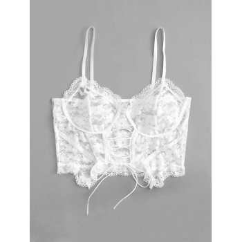 Women Tank Tops Lace-up Sheer Lace Bralette Top S White