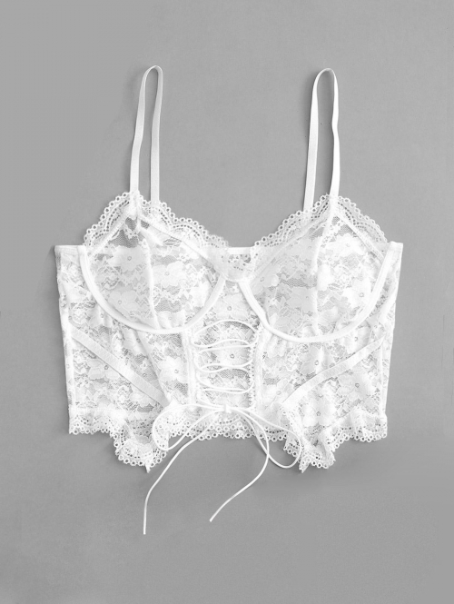 Women Tank Tops Lace-up Sheer Lace Bralette Top S White