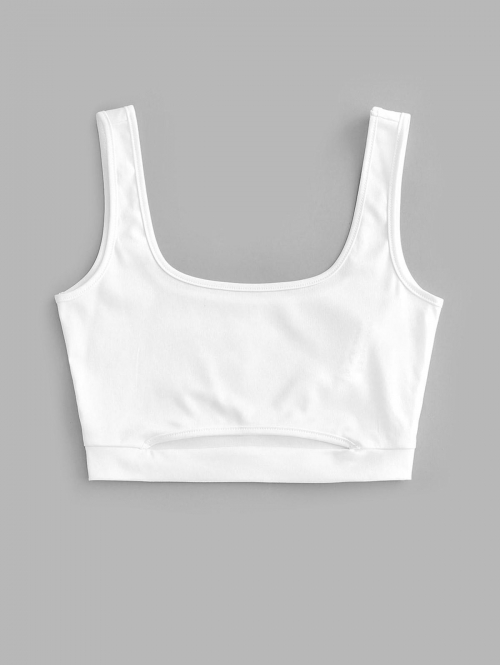 Women Tank Tops ZAFUL Cropped Cut Out Basic Tank Top L White