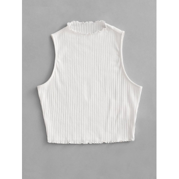 Women Tank Tops ZAFUL Ribbed Lettuce Trim Basic Crop Top L White