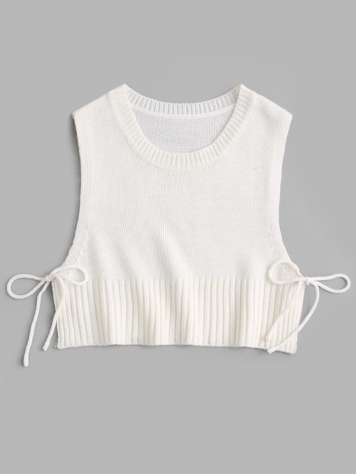 Women Tank Tops Knitted Tie Side Crop Tank Top S White