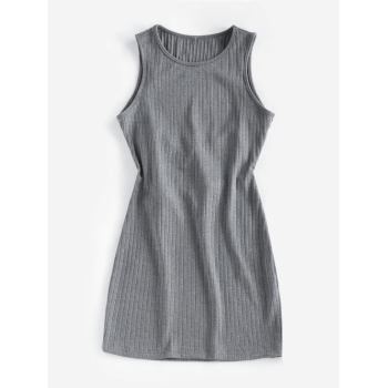 Mini Dress ZAFUL Ribbed String Cutout Back Mini Tank Dress L Light gray