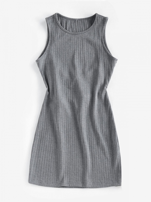 Mini Dress ZAFUL Ribbed String Cutout Back Mini Tank Dress L Light gray