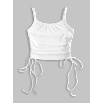 Women Tank Tops Rib-knit Side Cinched Ruched Crop Tank Top S White