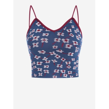 Women Tank Tops Floral Knit Camisole Blue