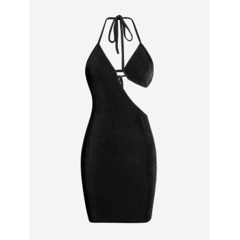 Mini Dress ZAFUL Bra Cutout Jersey Backless Halter Slinky Dress M Black