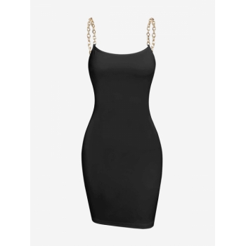 Bodycon Dress ZAFUL Chain Straps Mini Slinky Dress L Black