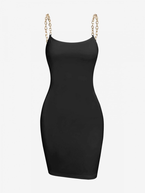 Bodycon Dress ZAFUL Chain Straps Mini Slinky Dress L Black