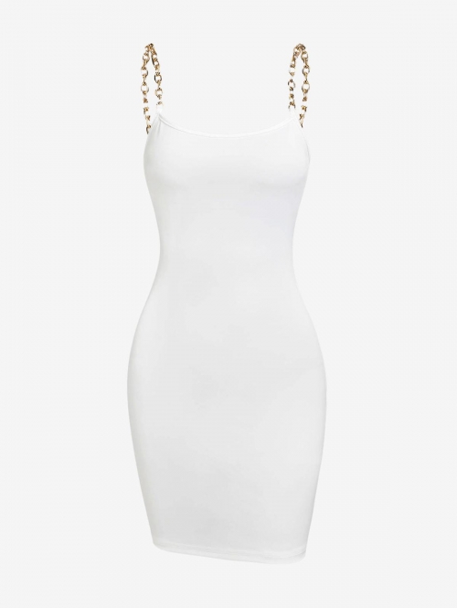 Bodycon Dress ZAFUL Chain Straps Mini Slinky Dress M White