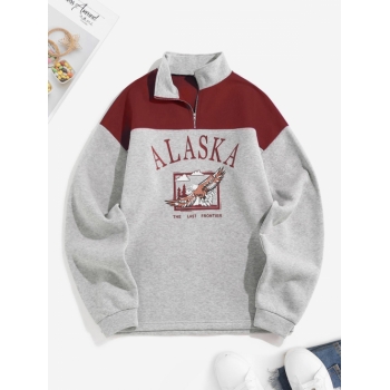 Women Hoodies ZAFUL Fleece Lined ALASKA Graphic Quarter Zip 90s Sweatshirt L Deep red