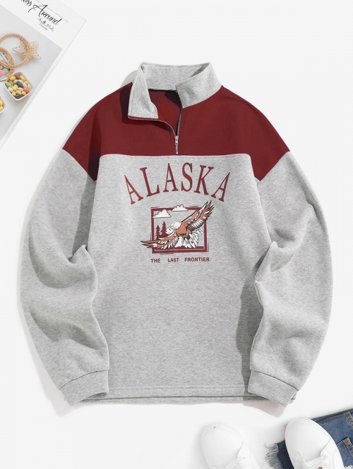 Women Hoodies ZAFUL Fleece Lined ALASKA Graphic Quarter Zip 90s Sweatshirt L Deep red