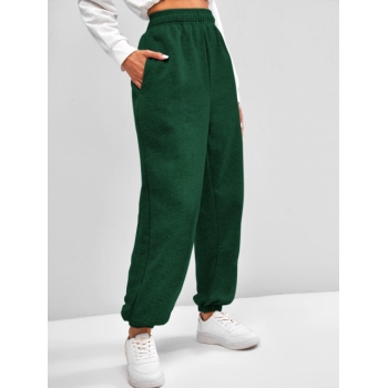 Fleece Lined Pocket Beam Feet High Rise Pants L Green