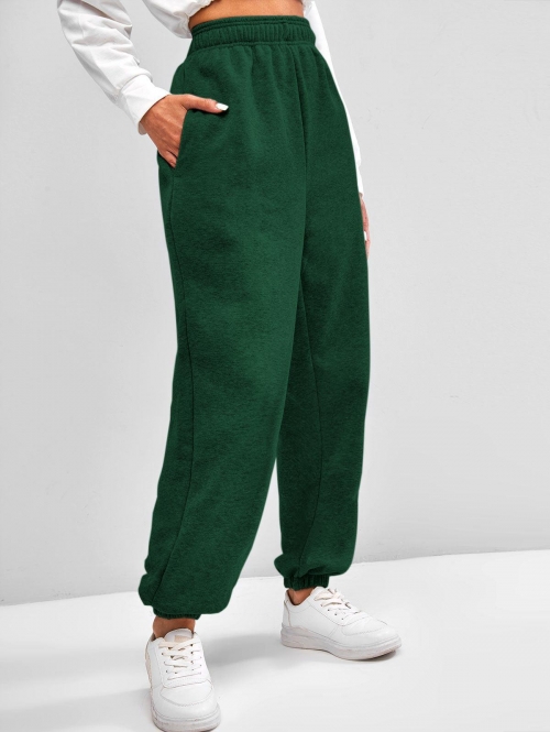 Fleece Lined Pocket Beam Feet High Rise Pants L Green