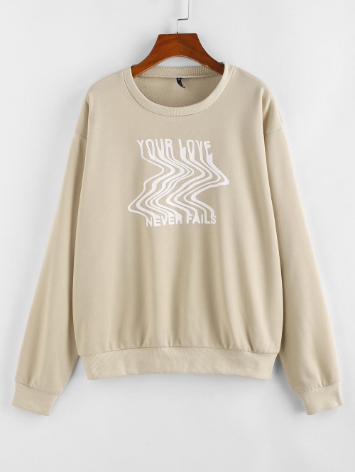 Women Hoodies ZAFUL YOUR LOVE NEVER FAILS Graphic Loose Sweatshirt M Light coffee