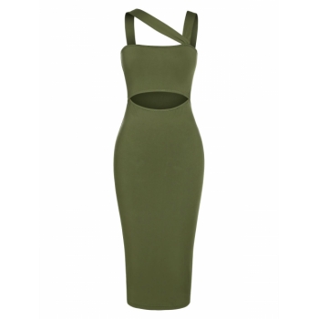 Mini Dress ZAFUL Cutout Skew Collar Midi Bodycon Dress L Deep green