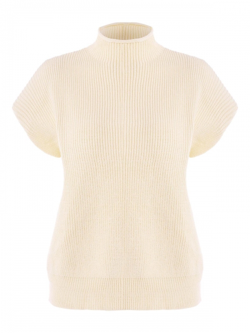 Women Mock Neck Solid Padded Shoulder Sweater Vest S Light yellow