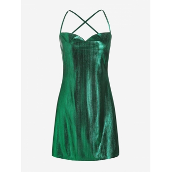 Mini Dress ZAFUL Metallic Backless Criss Cross Party Dress S Green