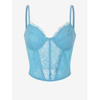 Women Tank Tops Lace Eyelash Sheer Cami Bralette Top S Light blue