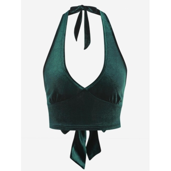 Women Tank Tops ZAFUL Velour Halter Crop Tank Top M Deep green