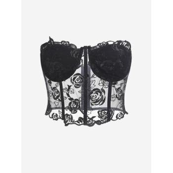 Women Tank Tops Sexy Corset-style Strapless Lace Bustier Tube See Through Figure-hugging Crop Top S Black