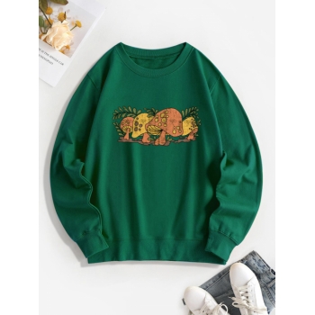 Women Hoodies Mushroom Print Pullover Sweatshirt M Deep green