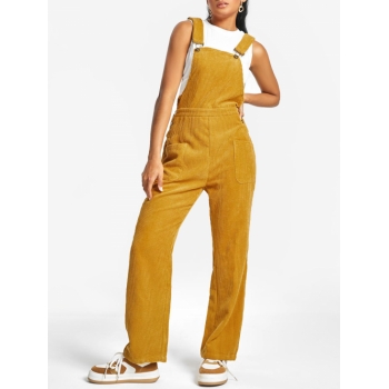 Women Jumpsuit ZAFUL Pockets Corduroy Overalls Jumpsuit S Deep yellow