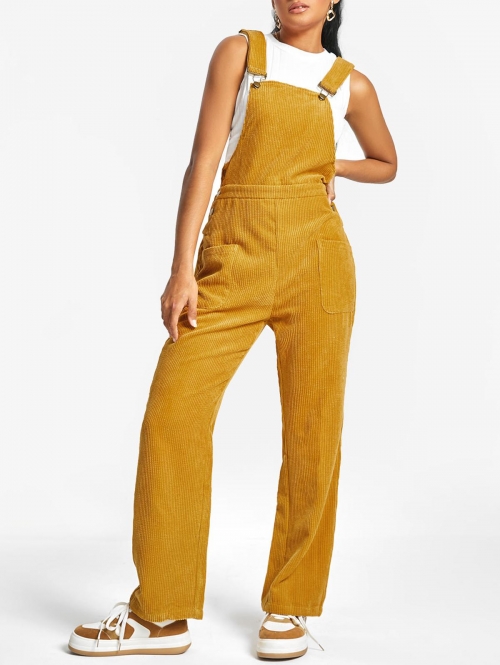 Women Jumpsuit ZAFUL Pockets Corduroy Overalls Jumpsuit S Deep yellow