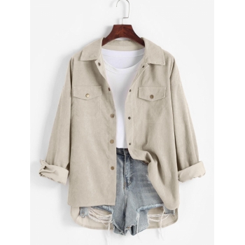 ZAFUL High Low Flap Details Corduroy Shacket Xl Light coffee