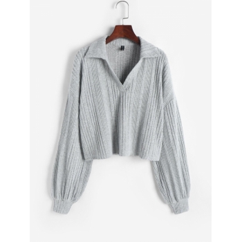 Women Marled Loose Polo Knitwear L Gray