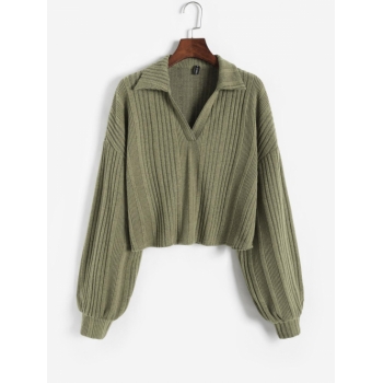 Women Marled Loose Polo Knitwear L Green