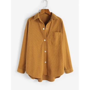 ZAFUL Front Pocket Corduroy Shacket S Deep yellow