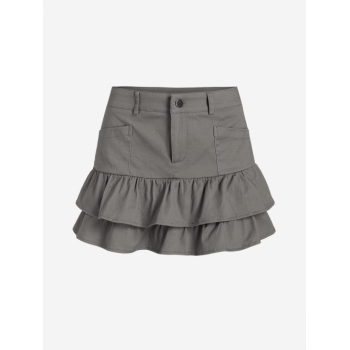 ZAFUL Low Waisted Pocket Ruffle Layered Mini Skirt L Gray