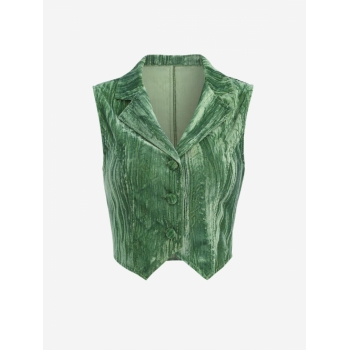 Women Waistcoat ZAFUL Button Up Textured Velvet Lapel Vest S Green