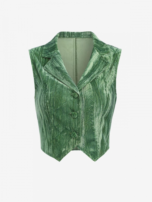 Women Waistcoat ZAFUL Button Up Textured Velvet Lapel Vest S Green