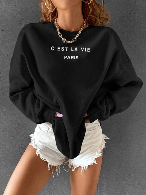 Women Hoodies Minimalist Letter Graphic Sweatshirt Xxl Black